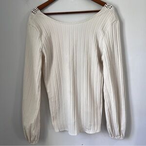 Chic Cream Ribbed Long Sleeve Blouse